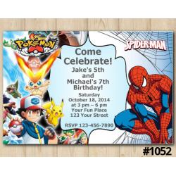 Twin Pokémon and Spiderman Invitation
